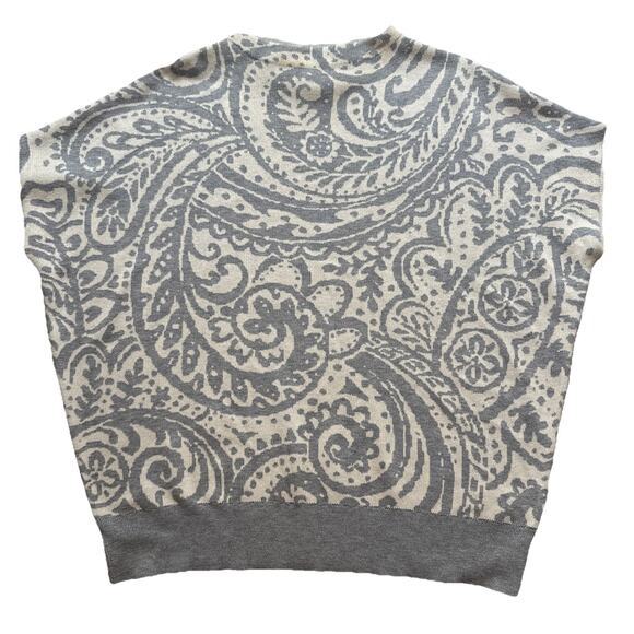 Cynthia Rowley Sweater Ivory Blue Paisley Short Dolman Sleeve Mock Neck XLarge - Picture 1 of 4